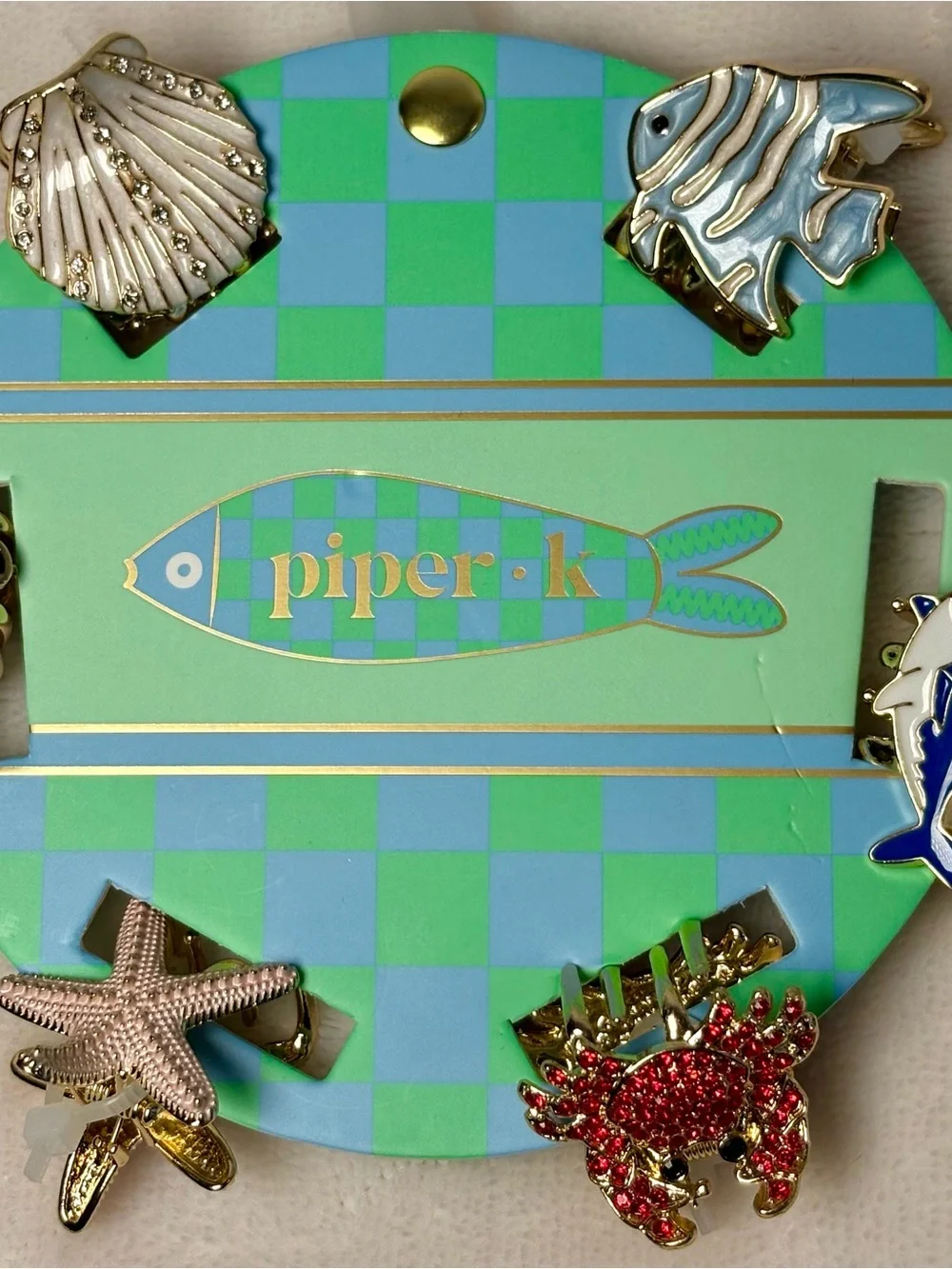 Piper K Set of 6 small Claw Clips Fish Shark Crab Seashell Vacation NEW
